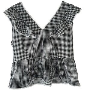 Nanette Lepore Black & White Gingham Ruffle Peplum Top Large